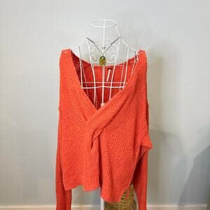Cute orange chunky knit oversized sweater ‘coco v neck’